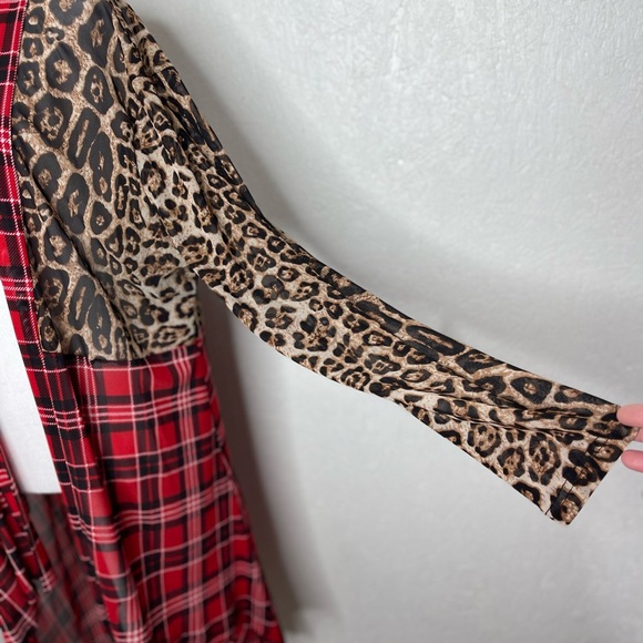 Crazy Train Plaid Red Black Cheetah Kimono Duster Flowy Boho Western Size XLG - Picture 10 of 15